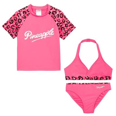 Girls' pink leopard print three piece set